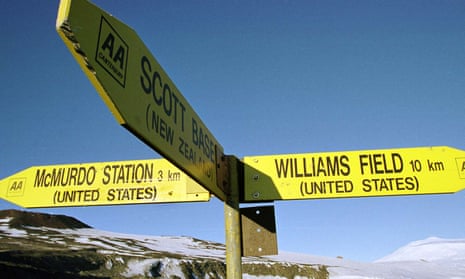 A road sign at New Zealand’s scientific research facility of Scott Base in Antarctica points to the US operated stations where it’s been decided fewer priests are needed.