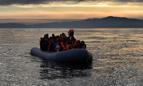 Migrants on a rubber boat.