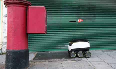 Special delivery … a Starship Technologies robot delivers the first robot-delivered online takeaway food order in Greenwich, London.