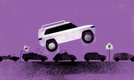 SUV driving over smaller cars illustration