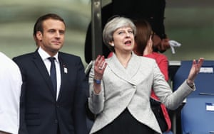 Taking it all in. Theresa May gesticulates at the Stade de France after a stressful week, in which she saw her majority in the Commons dissolve