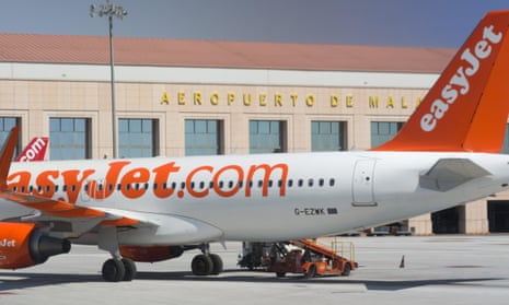 Easyjet airplane on the runway at Malaga airport