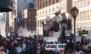Muslims protesting against the publication of Salman Rushdie’s The Satanic Verses outside Viking/Penguin, New York, 1989