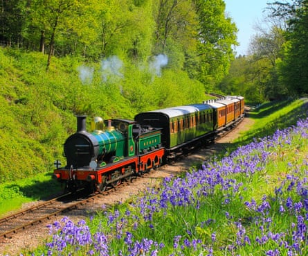Steam train on the Bluebell Railway in West Sussex
