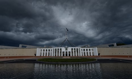 Australia's parliament house during storm
