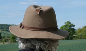 Peacock butterfly hitches a ride on the top of a reader's hat