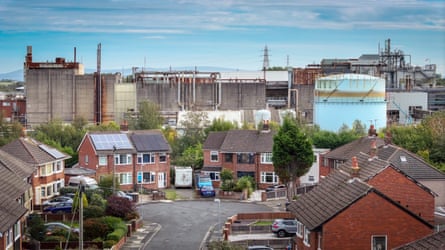 An aerial view of homes next to the Hillhouse industrial estate in Thornton-Cleveleys.