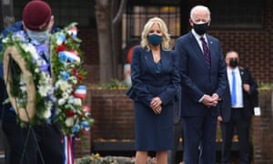 President-elect Joe Biden and his wife Jill Biden pay their respects during a Veterans Day stop at the Korean War Memorial Park in Philadelphia.