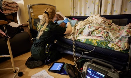 A London Ambulance Service crew respond to a 999 call in south London