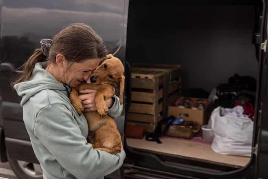 Russia-Ukraine war: Moscow plans to annex Donetsk and Luhansk, US says; Britain pledges another £300m in military aid – live | Ukraine 4 A woman comforts her dog after arriving at an evacuation point for people fleeing Mariupol, Melitopol and the surrounding towns under Russian control in Zaporizhzhia, Ukraine.