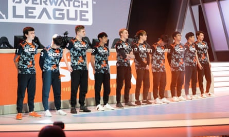American team San Francisco Shock are introduced during the Overwatch League grand finals esports event in Philadelphia, US, 2019.