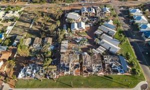 An aerial view of damaged buildings at Pelican Shore Villas in Kalbarri.