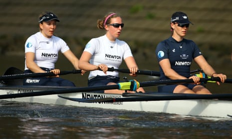 From left: Maxie Scheske, Anastasia Chitty and Shelly Pearson of the Oxford Women’s crew in action during a training session on the river Thames.