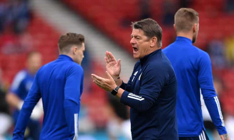 John Carver gees up the Scotland players before their Euro 2020 opener against Czech Republic.