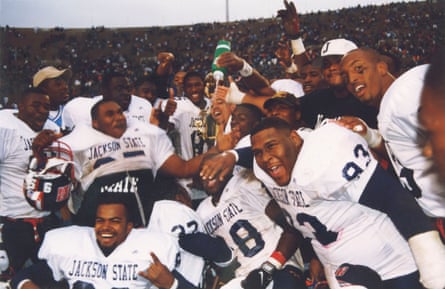 Students in football jerseys