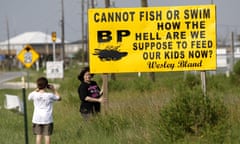 One of many signs that appeared on Grand Isle in 2010 chastising BP for the environmental damage caused by Deep Water Horizon oil rig explosion.