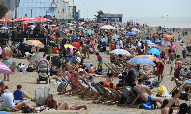 Packed crowds on the beach at Southend-on-Sea to enjoy this summer.