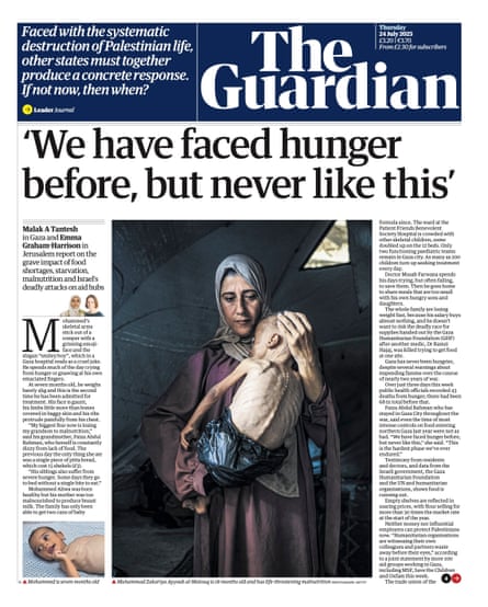 The Guardian’s front page, 24 July 2025.
