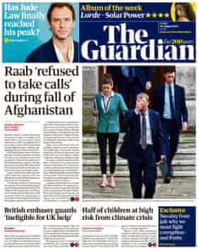 Guardian front page, Friday 20 August 2021