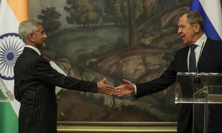 India’s S. Jaishankar and Russia’s Sergei Lavrov after talks in Moscow, 8 November.