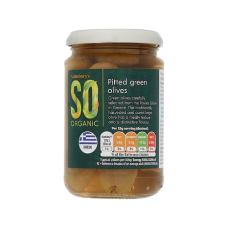Sainsbury’s SO Organic Pitted Green Olives 290g (130g*)