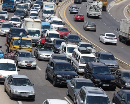 Multi-lane highway jammed with traffic