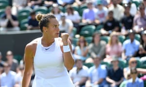 Aryna Sabalenka celebrates victory.