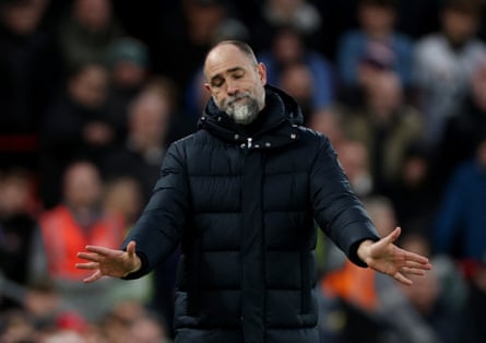 Tottenham Hotspur interim manager Igor Tudor with his hands slightly raised and a dejected look on his face