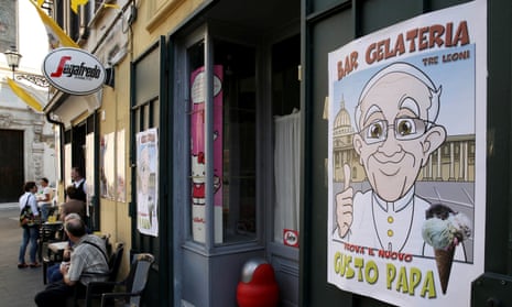 An restaurant sells ice-cream dedicated to Pope Francis, a mascarpone and strawberry creation, in Cassano allo Ionio, southern Italy.