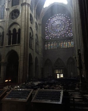 A view of the stained-glass window from inside the cathedral