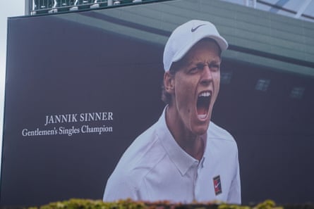 Jannik Sinner, the 2025 men’s singles champion at Wimbledon, pictured on a spectator grandstand outside the All England Club prior to this year’s tournament.