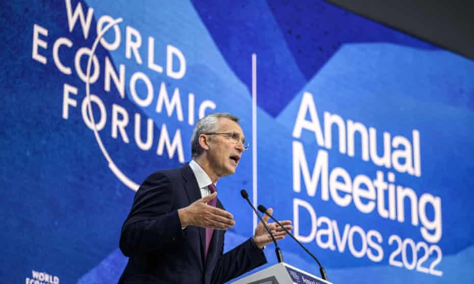The Nato secretary general, Jens Stoltenberg, addresses the World Economic Forum annual meeting in Davos