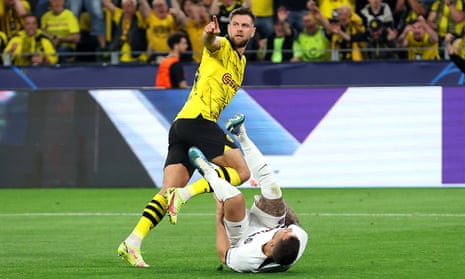 Niclas Füllkrug of Borussia Dortmund celebrates after opening the scoring during the Champions League semi-final first leg against Paris Saint-Germain.