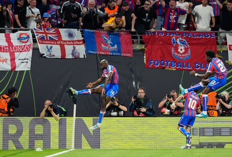 Crystal Palace’s Jean-Philippe Mateta celebrates scoring their side’s first goal in trademark fashion.