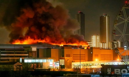 A massive blaze is seen over the Crocus City Hall on 22 March.