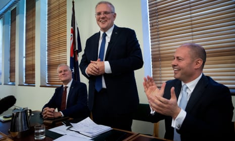 Scott Morrison at the first Coalition party room meeting since the election