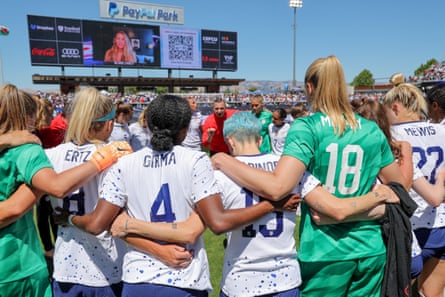USA head coach Vlatko Andonovski speaks to his players during an international friendly game against Wales on 9 July 2023 in San Jose, California.
