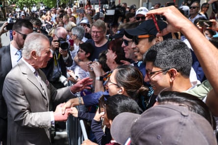 The king chats to well-wishers outside Sydney’s Parliament House