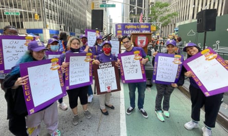 Chipotle restaurant workers protest in New York City. The majority of Americans approve of labor unions today.