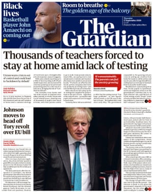 Guardian front page, Thursday 17 September 2020