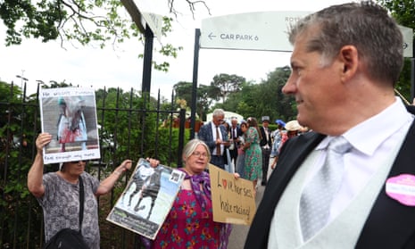 Royal Ascot 2023 day five: Frankie Dettori chases more prizes on farewell – live | Royal Ascot 6 Anti-horse racing protesters outside Royal Ascot.