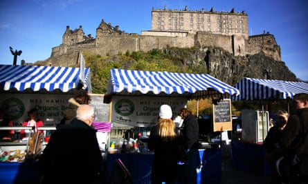The farmers market in Castle Terrace, Edinburgh.