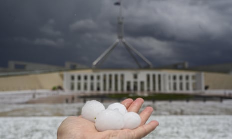 Storm Across South Eastern Australia Bring Hail In Canberra<br>CANBERRA, AUSTRALIA - JANUARY 20: Golf ball-sized hail is shown at Parliament House on January 20, 2020 in Canberra, Australia. The large hailstorm hit Canberra this afternoon, with the Bureau of Meteorology predicting more storms were likely from north of Newcastle to the New South Wales-Victoria border on the coast. (Photo by Rohan Thomson/Getty Images)