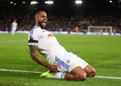 Leeds United’s Lukas Nmecha celebrates scoring their first goal against Everton.
