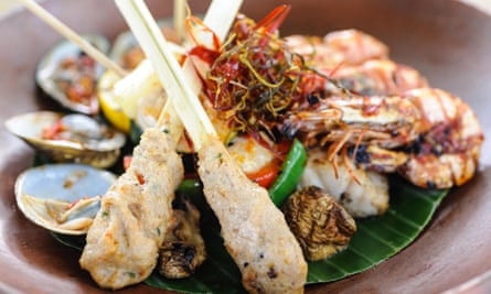 Indonesian barbecued seafood with fish satay