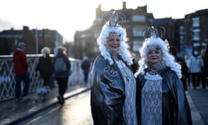 Participants in costume poses for a photograph at the  'Whitby Goth Weekend' festival