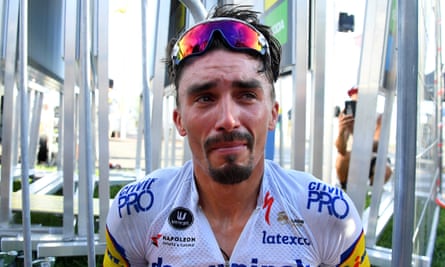 Julian Alaphilippe, who lost his father through illness in June, was emotional after the race.