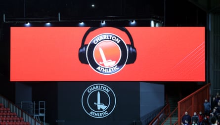 Headphones on the Charlton crest at The Valley in tribute to Norman Barker.