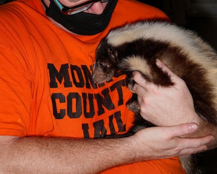 A prisoner holds a skunk at the detention centre’s on-site zoo