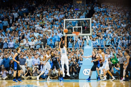 Joel Berry II (2) tries a shot in the final seconds but fails to score during the NCAA Basketball game between the Duke Blue Devils and the North Carolina Tar Heels in Chapel Hill, North Carolina, 2016